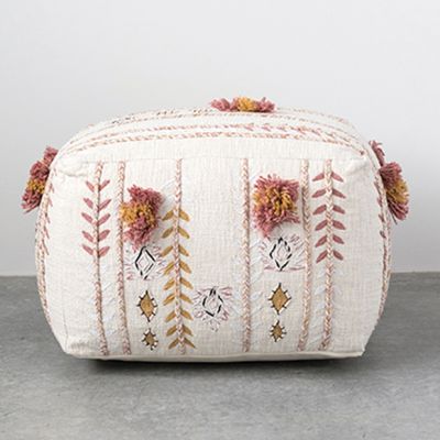 Embroidered Pouf Ottoman