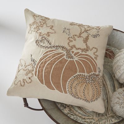 Embroidered Pumpkin Accent Pillow