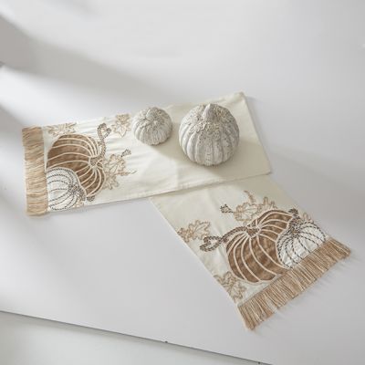 Embroidered Pumpkin Fringed Table Runner