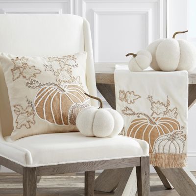 Embroidered Pumpkin Pillow and Table Runner