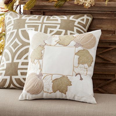 Embroidered Pumpkins and Leaves Throw Pillow