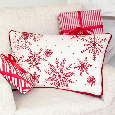Embroidered Snowflake Rectangle Throw Pillow