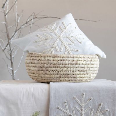 Embroidered Snowflake Throw Pillow