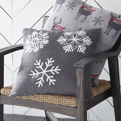 Embroidered Snowflakes Throw Pillow