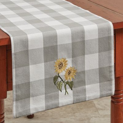 Embroidered Sunflower Checked Table Runner 54 Inch