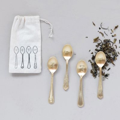 Engraved Sayings Brass Spoon Set of 4