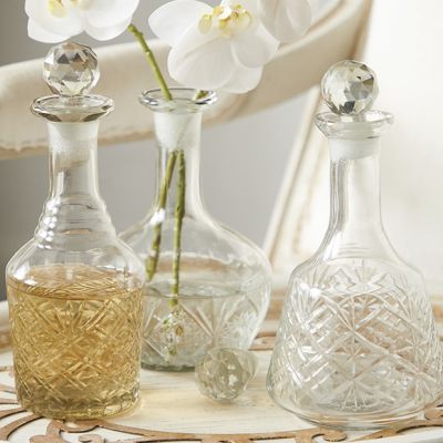 Etched Glass Decanter Set of 3