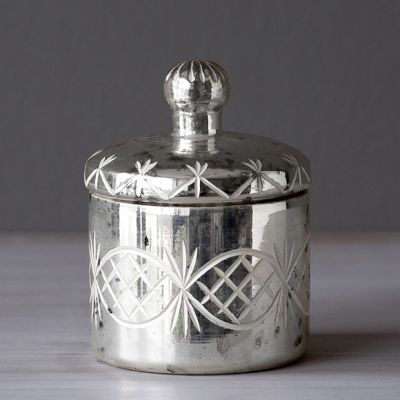 Etched Mercury Glass Votive Holder With Lid