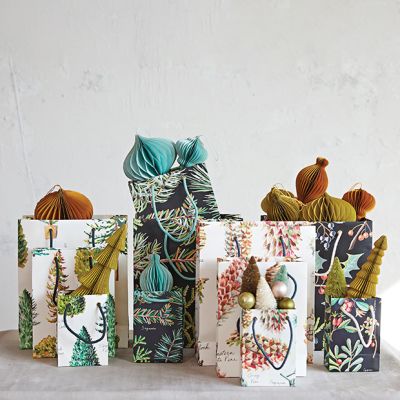Evergreen Botanical Recycled Paper Gift Bag Set of 12