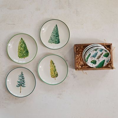 Evergreen Botanical Stoneware Plates Set of 8