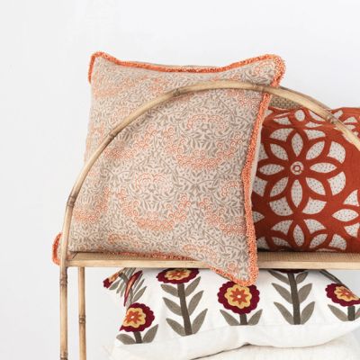 Eyelash Fringed Floral Pattern Accent Pillow