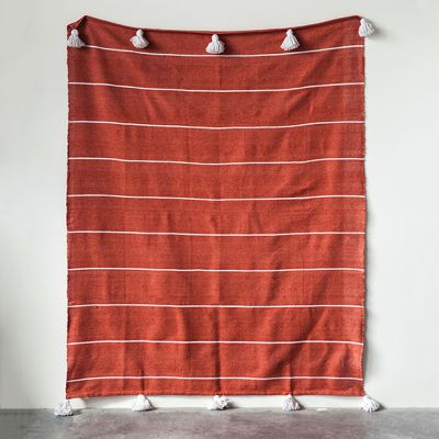 Cotton Striped Tasseled Throw Blanket