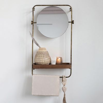Antiqued Wall Mirror With Shelf