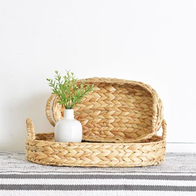 Braided Oval Tray With Handles Set of 2