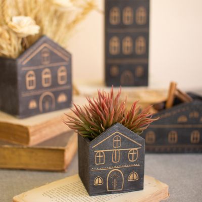 Rustic Wooden House Planter Collection Set of 4