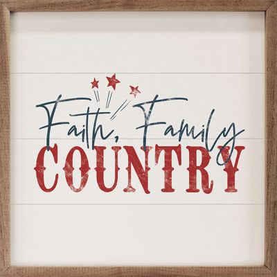 Faith Family Country White Framed Sign