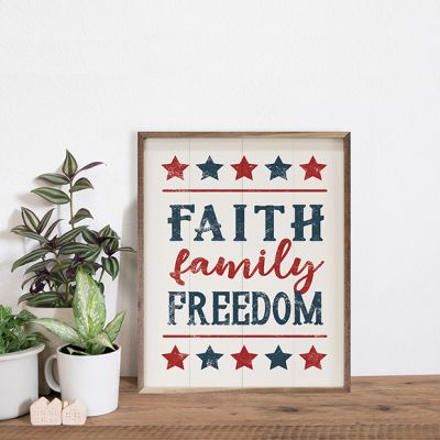 Faith Family Freedom Stars White Framed Sign