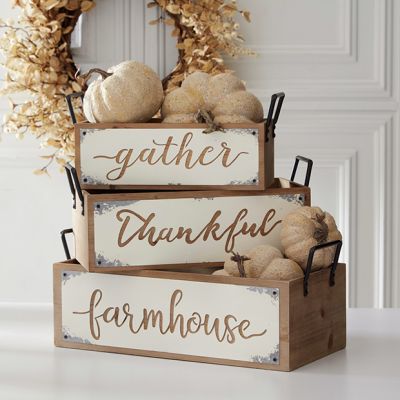 Fall Farmhouse Handled Wooden Nesting Boxes Set of 3