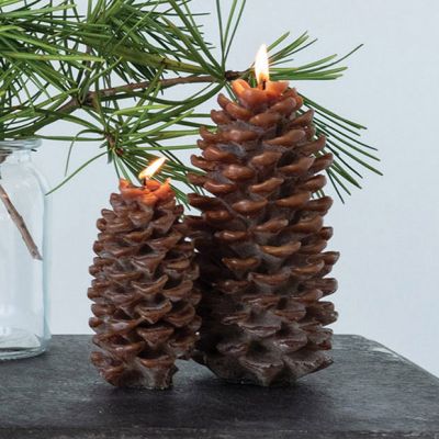 Fall Farmhouse Pinecone 8 Inch Candle Set of 2