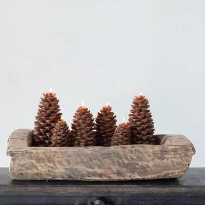 Fall Farmhouse Pinecone 9.5 Inch Candle Set of 2