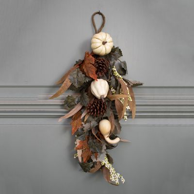 Fall Foliage and Faux Gourds Decorative Swag