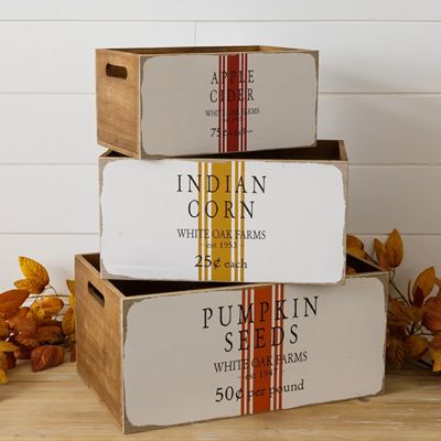 Fall Harvest Wood Crate Set of 3