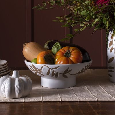 Fall Leaves Ceramic Footed Bowl