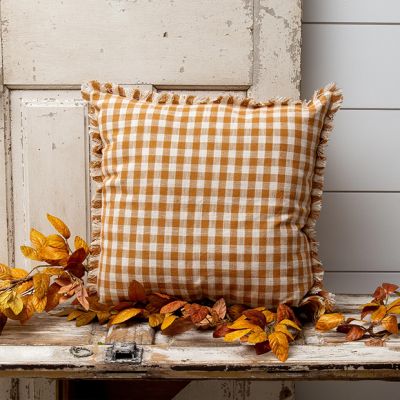 Fall Plaid Fringed Accent Pillow