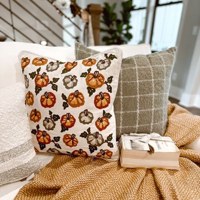 Fall Pumpkins Embroidered Accent Pillow