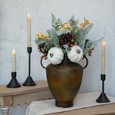 Fall White Pumpkins and Pinecones Floral Pick