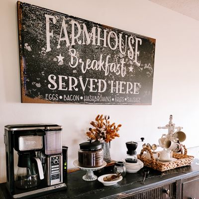 Farmhouse Breakfast In Black Background Wall Sign