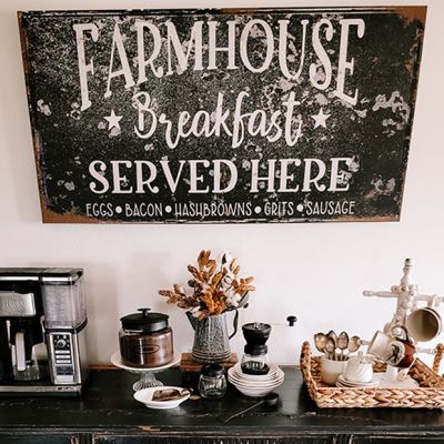 Farmhouse Breakfast In Black Background Wall Sign