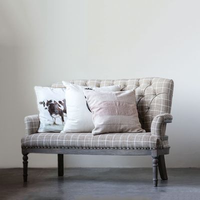 Farmhouse Upholstered and Jute Settee