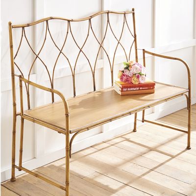 Faux Bamboo Gold Metal Bench