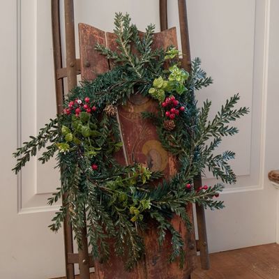 Faux Boxwood and Hemlock Wreath With Berries