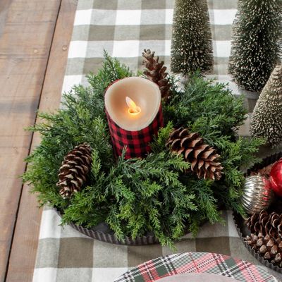 Faux Evergreen Cedar Candle Ring
