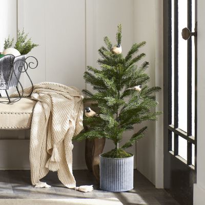 Faux Evergreen In Textured Metal Pot