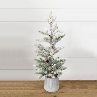 Faux Frosted Pine Tree In Metal Pot