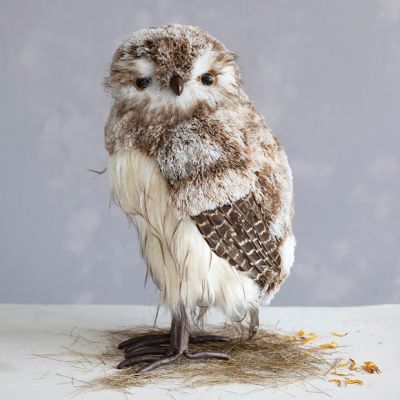 Faux Fur Feathered Owl Figurine