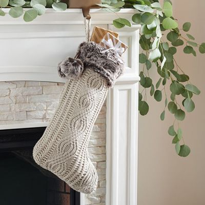 Faux Fur Trim Knit Stocking, Set of 2