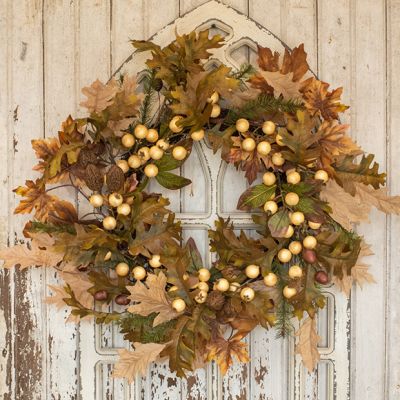 Faux Golden Oak Leaves and Acorns Wreath