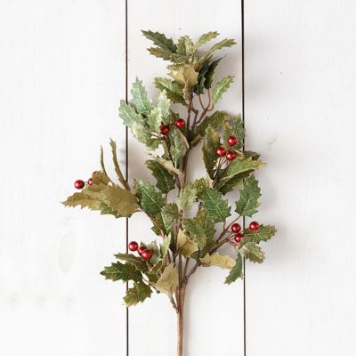 Faux Holly Branch with Berries Set of 2