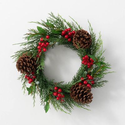 Faux Juniper Wreath With Berries and Pinecones