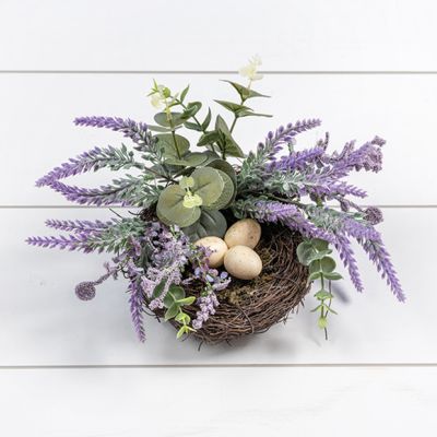 Faux Lavender Bird Nest with Eggs