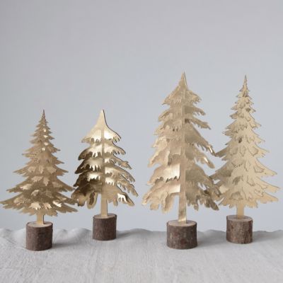 Faux Leather Accent Wood Tree Set of 2