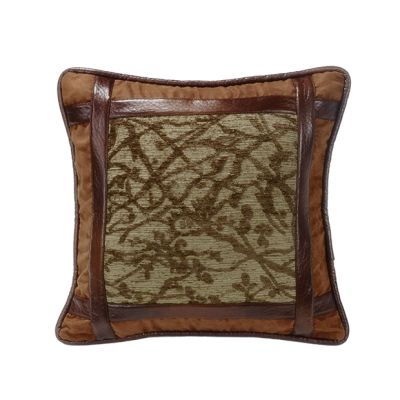 Faux Leather Framed Tree Branch Throw Pillow
