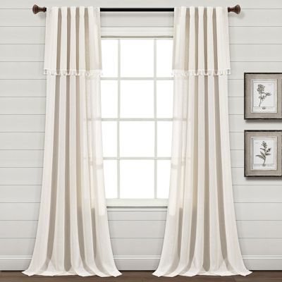 Faux Linen Curtain Panel With Tassels Set of 2