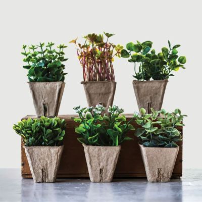 Faux Plants in Paper Pots Set of 6