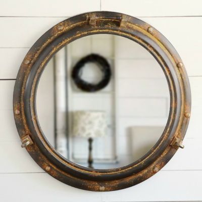 Metal Porthole Framed Round Wall Mirror