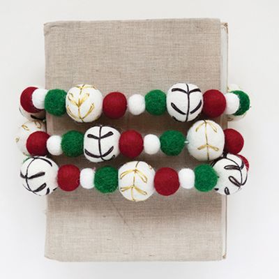 Felt Ball Garland With Embroidery Accents